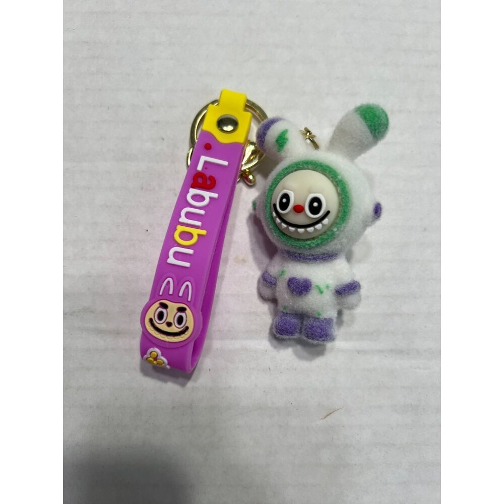Labubu Keychain With Colorful Bunny Plush And Purple Strap